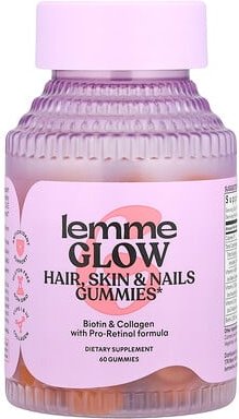 Lemme, Glow, Hair, Skin & Nails Gummies, Fruchtgummis für Haare, Haut und Nägel, Pfirsich, 60 Fruchtgummis