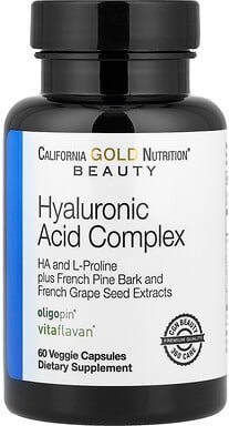 California Gold Nutrition, Hyaluronsäure-Komplex mit L-Prolin, frz. Traubenkern- & frz. Seekiefernrindenextrakt, 60 pfla...