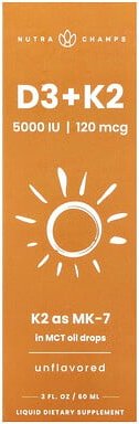 NutraChamps, D3 + K2 Liquid Drops, geschmacksneutral, 60 ml (2 fl. oz.)