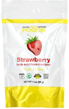 California Gold Nutrition, Freeze-Dried Strawberry, ganze gefriergetrocknete Erdbeeren, verzehrfertige Scheiben, 28 g (1...