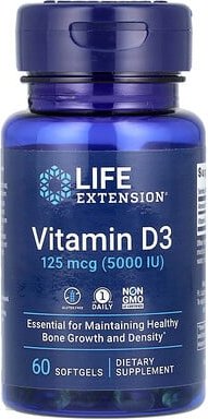 Life Extension, Vitamin D3, 125 mcg (5.000 IU), 60 Weichkapseln