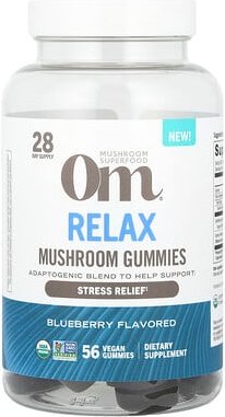 Om Mushrooms, Relax Mushroom Gummies, Pilz-Fruchtgummis, Heidelbeere, 56 vegane Fruchtgummis