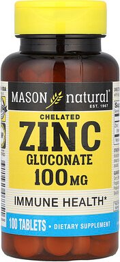 Mason Natural, Chelated Zinc Gluconate, chelatiertes Zinkgluconat, 100 mg, 100 Tabletten