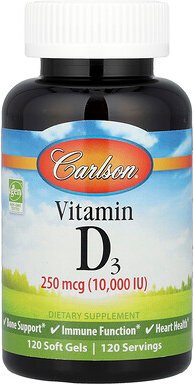 Carlson, Vitamin D3, 250 mcg (10.000 IU), 120 Weichkapseln