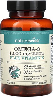 NatureWise, Omega 3 Plus Vitamin E, 60 Weichkapseln