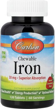 Carlson, Chewable Iron, kaubares Eisen, natürlicher Erdbeergeschmack, 120 Tabletten (15 mg pro Tablette)