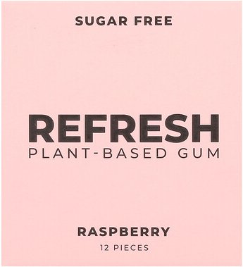 Refresh Gum, Plant-Based Gum, Fruchtgummi auf pflanzlicher Basis, Himbeere, 12 Stück