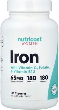 Nutricost, Frauen, Eisen, mit Vitamin C, Folat und Vitamin B12, 180 Kapseln