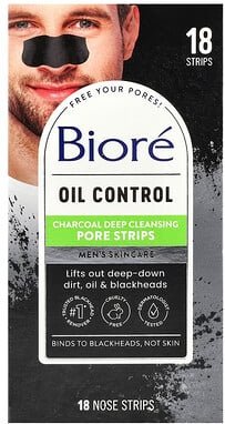 Biore, Oil Control Charcoal Deep Cleansing Pore Strips, Streifen für die Tiefenreinigung von Poren, 18 Nasenstreifen