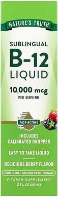 Nature's Truth, Sublingual B-12, Natürliche Beere, 10.000 mcg, 59 ml (2 fl. oz.)