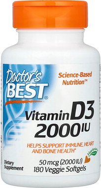 Doctor's Best, Vitamin D3, 50 mcg (2.000 IU), 180 vegetarische Weichkapseln