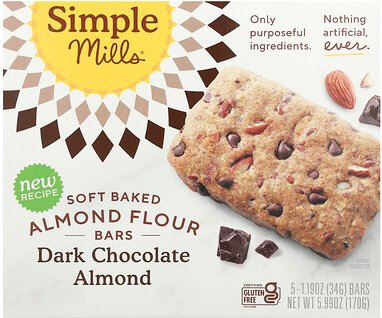 Simple Mills, Weiche gebackene Mandelmehlriegel, dunkle Schokolade-Mandel, 5 Riegel, je 34 g (1,19 oz.)