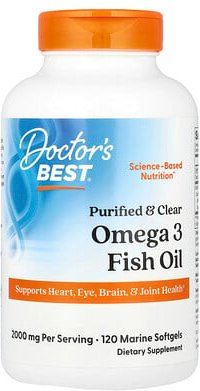 Doctor's Best, Purified & Clear Omega 3 Fish Oil, gereinigtes und klares Omega-3-Fischöl, 120 marine Weichkapseln (1.000...