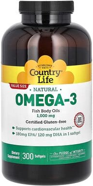 Country Life, Omega-3, 1000 mg, 300 Weichkapseln
