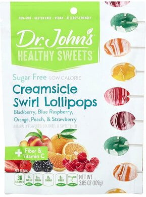 Thumbnail - Dr. John's Healthy Sweets, Creamsicle Swirl Lutscher, + Ballaststoffe und Vitamin C, Brombeere, blaue Himbeere, Orange, ...