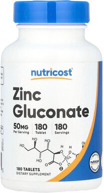 Nutricost, Zinc Gluconate, Zinkgluconat, 50 mg, 180 Tabletten
