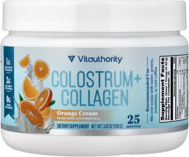 Vitauthority, Colostrum + Collagen, Colostrum + Kollagen, Orangencreme, 108 g (3,81 oz.)