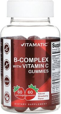 Vitamatic, B-Komplex mit Vitamin-C-Fruchtgummis, Erdbeere, 60 Fruchtgummis