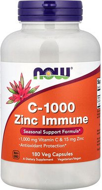 NOW Foods, C-1000 Zinc Immune, Zinkimmune, 180 pflanzliche Kapseln