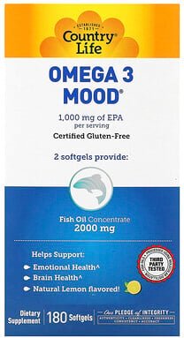 Thumbnail - Country Life, Omega 3 Mood, natürliche Zitrone, 180 Weichkapseln