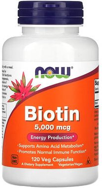 NOW Foods, Biotin, 5.000 mcg, 120 pflanzliche Kapseln