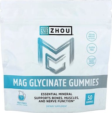 Zhou Nutrition, Mag Glycinate Gummies, Fruchtpunsch, 50 Fruchtgummis (50 mg pro Fruchtgummi)