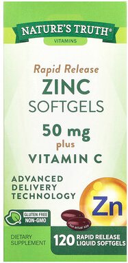 Nature's Truth, Zink mit schneller Freisetzung und Vitamin C, 50 mg, 120 flüssige Kapseln mit schneller Freisetzung