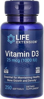 Life Extension, Vitamin D3, 25 mcg (1.000 IU), 250 Weichkapseln
