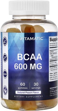 Vitamatic, BCAA Gummies, BCAA-Fruchtgummis, natürlicher Pfirsich, 60 Fruchtgummis (300 mg pro Fruchtgummi)