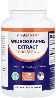Thumbnail - Vitamatic, Andrographis Extract, Andrographis-Extrakt, 120 pflanzliche Kapseln (500 mg pro Kapsel)