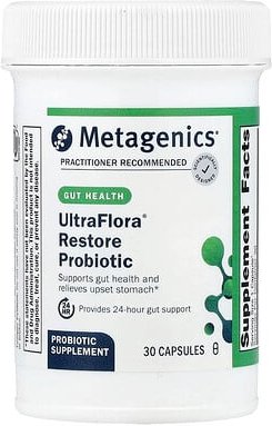 Metagenics, UltraFlora® Restore Probiotic, Probiotikum, 30 Kapseln (253,5 mg (20 Milliarden KBE) pro Kapsel)