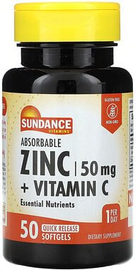 Sundance Vitamins, Resorbierbares Zink + Vitamin C, 50 Weichkapseln mit schneller Freisetzung
