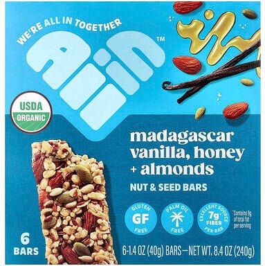 All In, Nut & Seed Bars, Madagascar Vanilla, Honig + Mandeln, 6 Riegel, je 40 g (1,4 oz.).