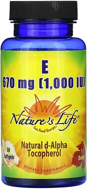 Nature's Life, Vitamin E, 670 mg (1.000 IU), 50 Weichkapseln
