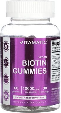 Vitamatic, Vegan Biotin Gummies, vegane Biotin-Fruchtgummis, natürliche Himbeere, 60 Fruchtgummis