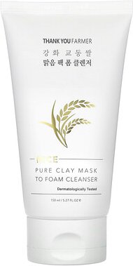 Thank You Farmer, Pure Clay Mask To Foam Cleanser, Reiniger mit reinem Ton, Reis, 150 ml (5,27 fl. oz.)