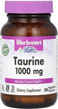Bluebonnet Nutrition, Taurine, Taurin, 1.000 mg, 50 pflanzliche Kapseln