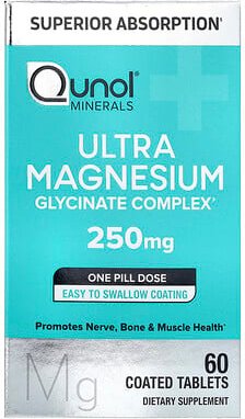 Qunol, Ultra Magnesium Glycinate Complex, Magnesiumglycinat-Komplex, 250 mg, 60 beschichtete Tabletten