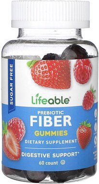 Lifeable, Präbiotische Ballaststoff-Fruchtgummis, natürliche Beere, zuckerfrei, 60 Fruchtgummis