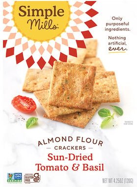 Thumbnail - Simple Mills, Natürlich glutenfrei, Mandelmehl-Kräcker, sonnengetrocknete Tomate & Basilikum, 120 g