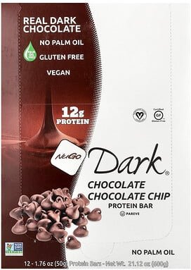 NuGo Nutrition, NuGo Dark® Protein Bars, Proteinriegel mit Schokoladenstückchen, 12 Riegel, je 50 g (1,76 oz.).