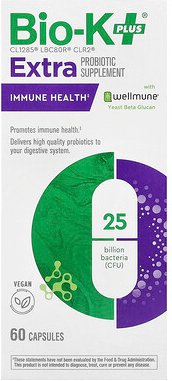 Bio-K+, Extra Probiotic Supplement, Ergänzungsmittel für ein gesundes Immunsystem mit Wellmune®, 60 Kapseln