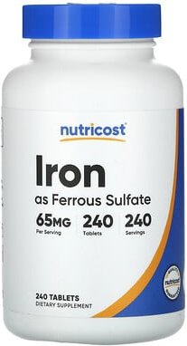 Nutricost, Eisen als Eisensulfat, 65 mg, 240 Tabletten