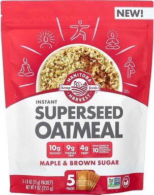Manitoba Harvest, Instant Superseed Oatmeal, Instant-Supersamen-Haferflocken, Ahornsirup und brauner Zucker, 5 Päckchen,...