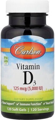 Carlson, Vitamin D3, 125 mg (5.000 IU), 120 Weichkapseln