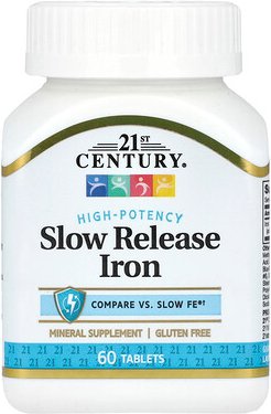Thumbnail - 21st Century, Slow Release Iron, Eisen mit langsamer Freisetzung, hohe Potenz, 45 mg, 60 Tabletten