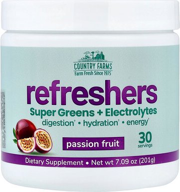 Country Farms, Refreshers, Super Greens + Electrolytes, Super Greens + Elektrolyte, Passionsfrucht, 201 g (7,09 oz.)
