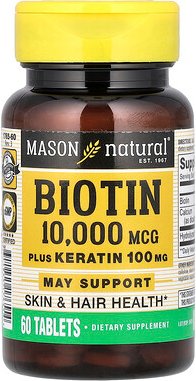 Mason Natural, Biotin Plus Keratin, 60 Tabletten
