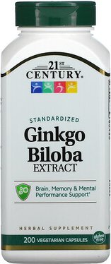Thumbnail - 21st Century, Ginkgo Biloba Extract, Ginkgoextrakt, standardisiert, 200 pflanzliche Kapseln (60 mg pro Kapsel)