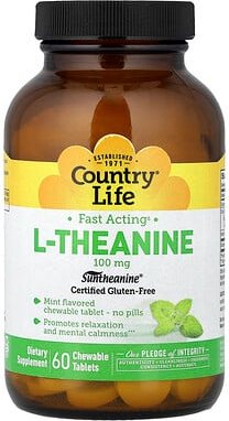 Country Life, L-Theanin, 100 mg, 60 Kautabletten